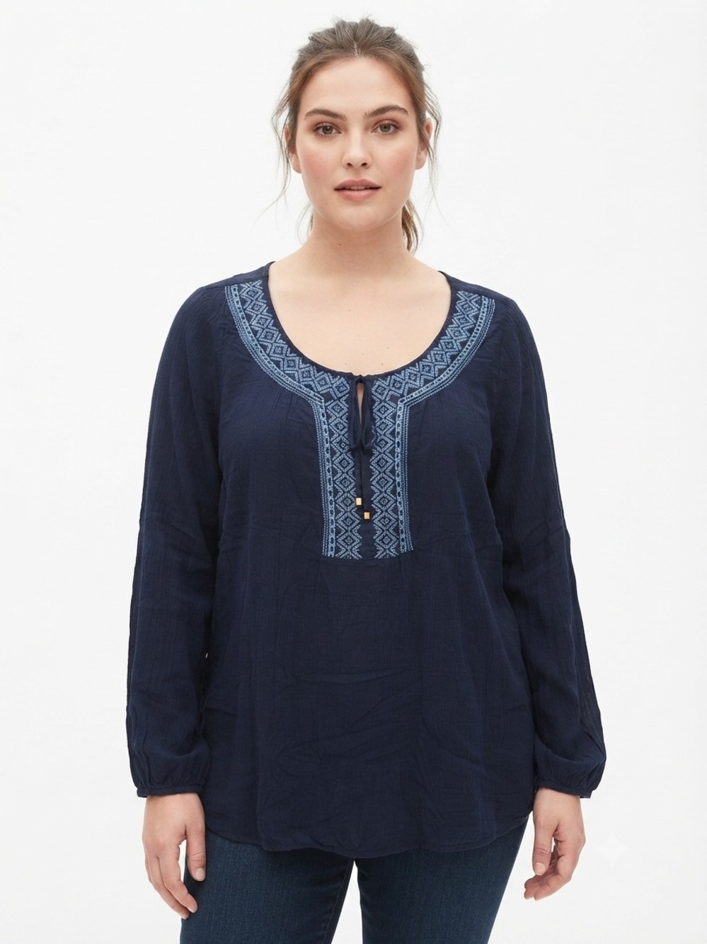 Sonoma Navy Tunic with Light Blue Embroidered Yoke